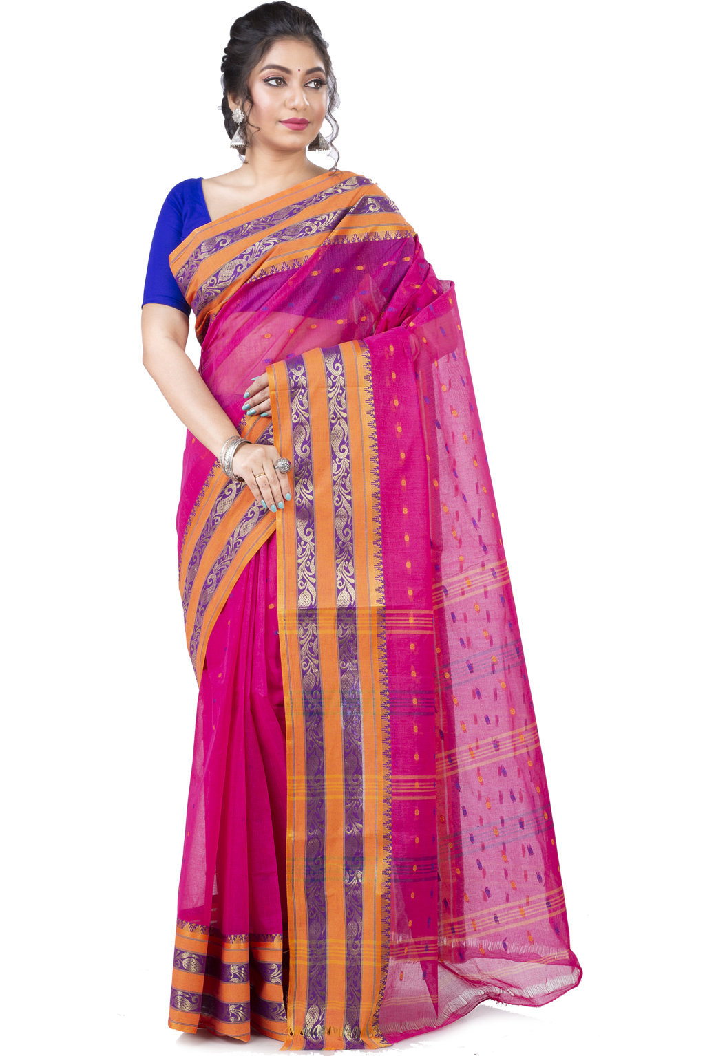 Beige Pure Cotton Alpona Tant Saree (194)